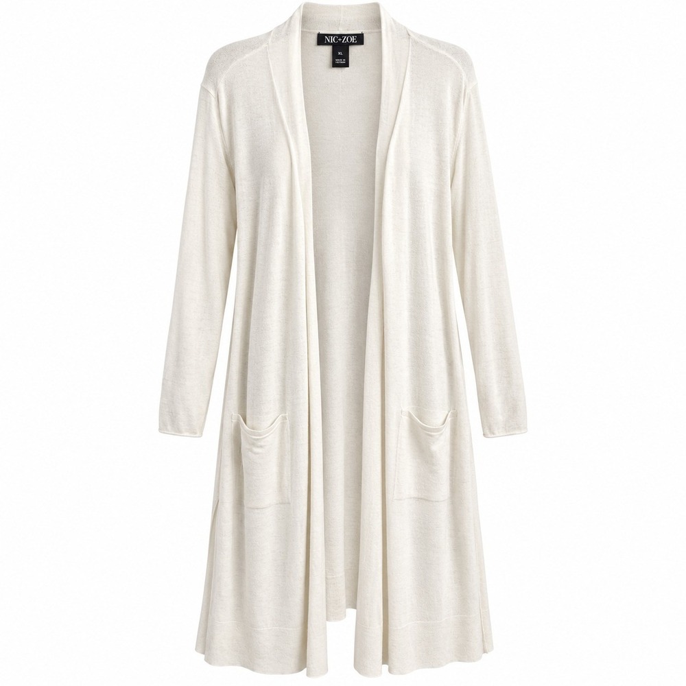 NIC+ZOE Cardigan Women 1X Cream Cotton Cashmere Open Front Longline Duster